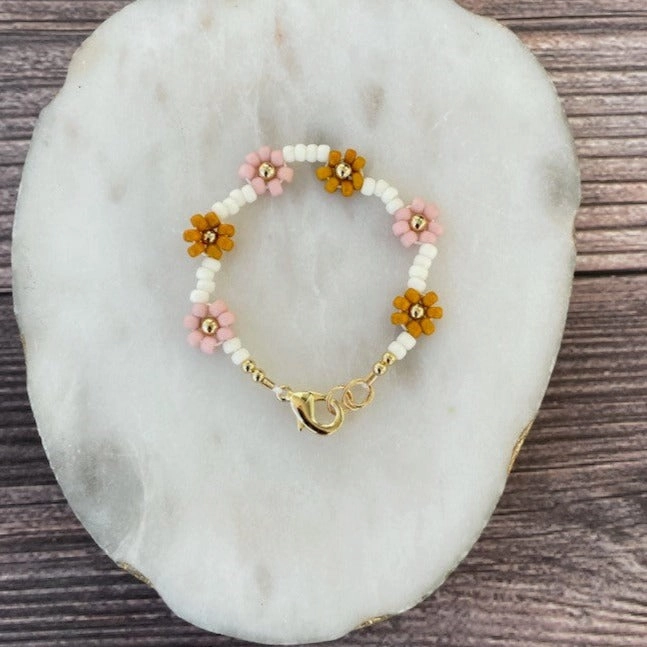 14K Gold Filled Floral Bracelet - Mustard and Blush