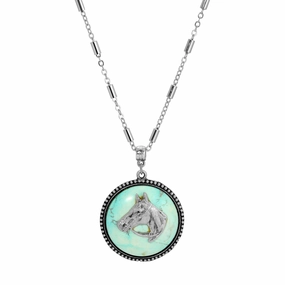 1928 Jewelry Round Turquoise Gemstone Equestrian Pendant Necklace 18"