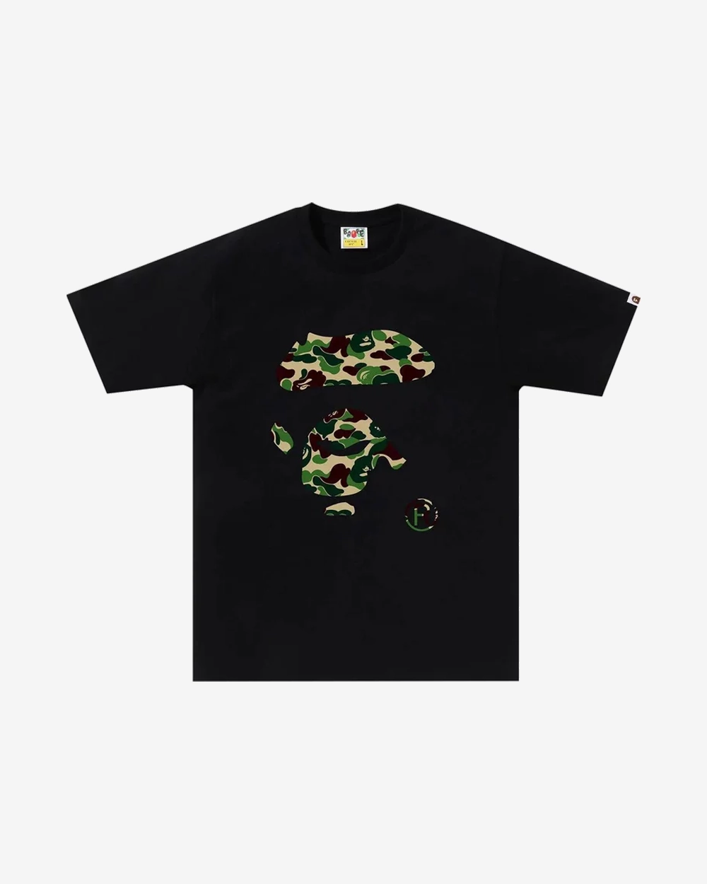 BAPE GREEN ABC CAMO APE FACE BLACK TEE (NEW)