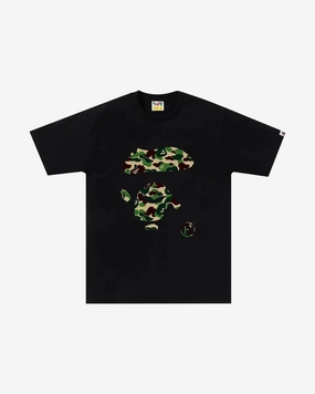 BAPE GREEN ABC CAMO APE FACE BLACK TEE (NEW)