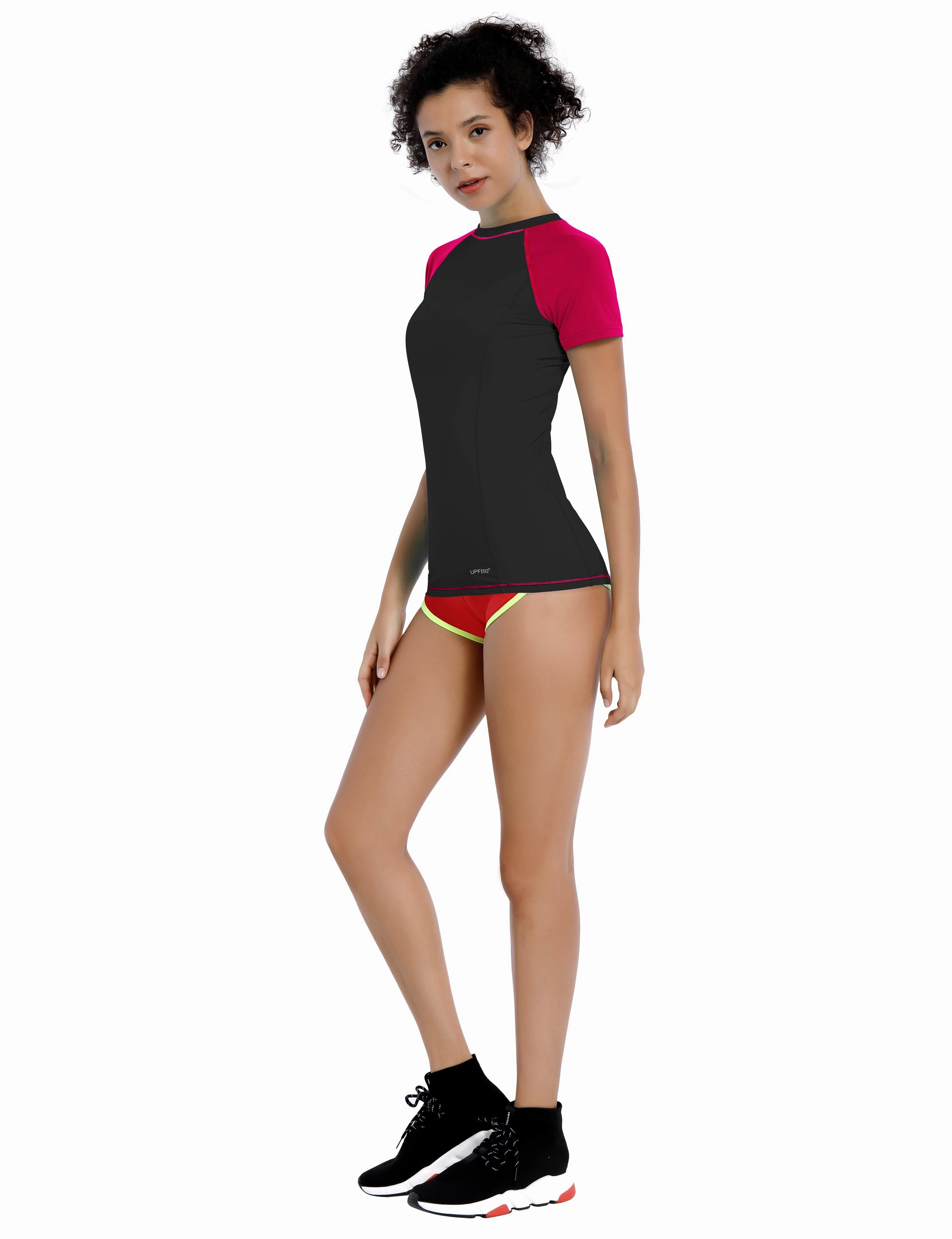 BUBBLELIME 84P/16S Short Sleeve Rashguard for Women Mix Color_Gym