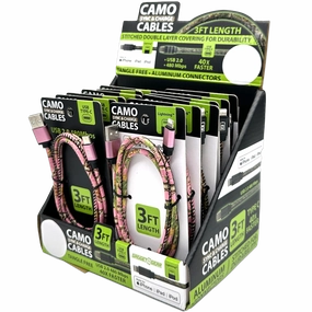Charging Cable Camo Assortment 3FT - 12 Pieces Per Retail Ready Display 88457