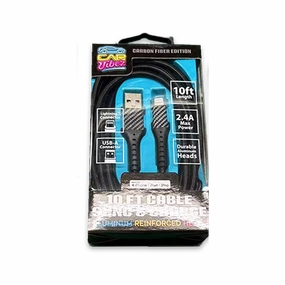 Charging Cable Carbon Fiber USB to Lightning 10FT 2.4 Amp - 3 Pieces Per Pack 24566