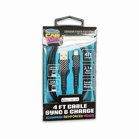 Charging Cable Carbon Fiber USB to Lightning 4FT 2.1 Amp - 3 Pieces Per Pack 24565