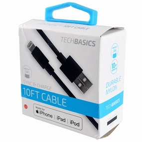 Charging Cable Tech Basics USB to Lightning 10FT- 5 Pieces Per Pack 26230