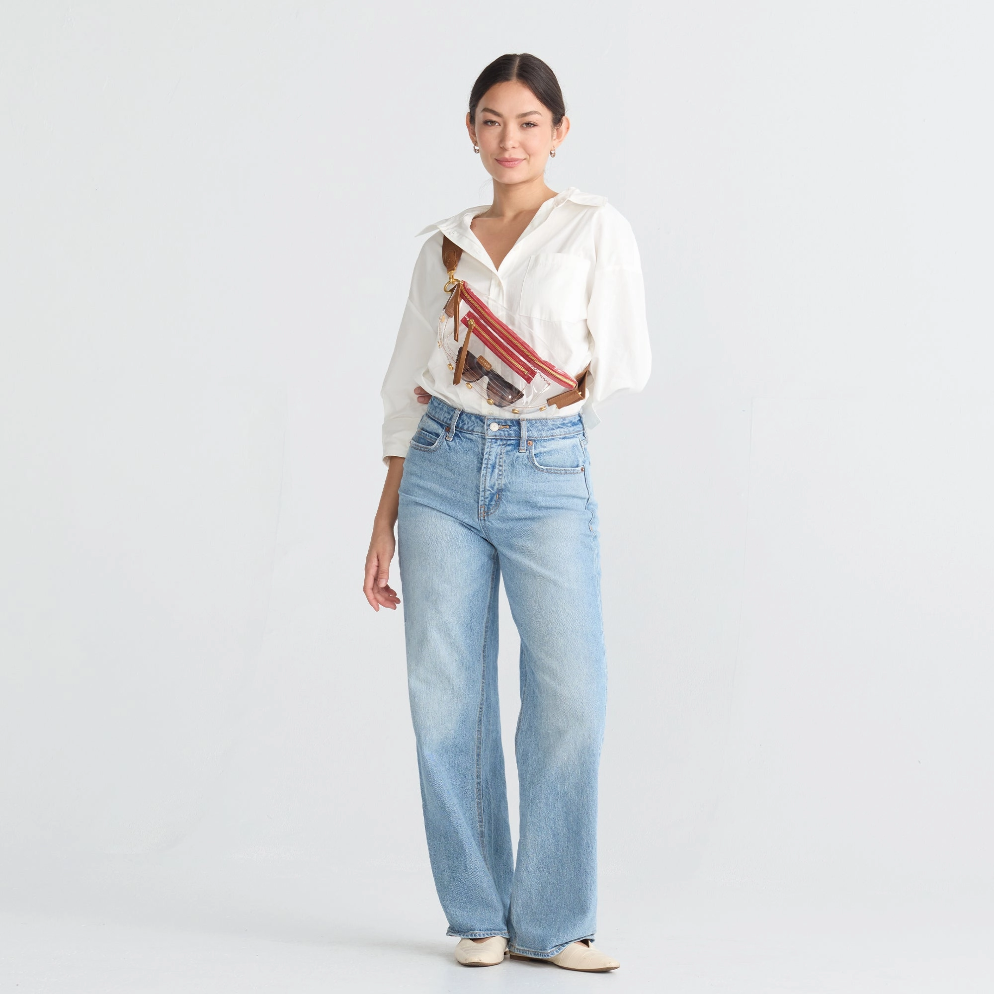 Charles Crossbody | Clear Mahogany Pebble/Brushed Gold Red Zip | Med