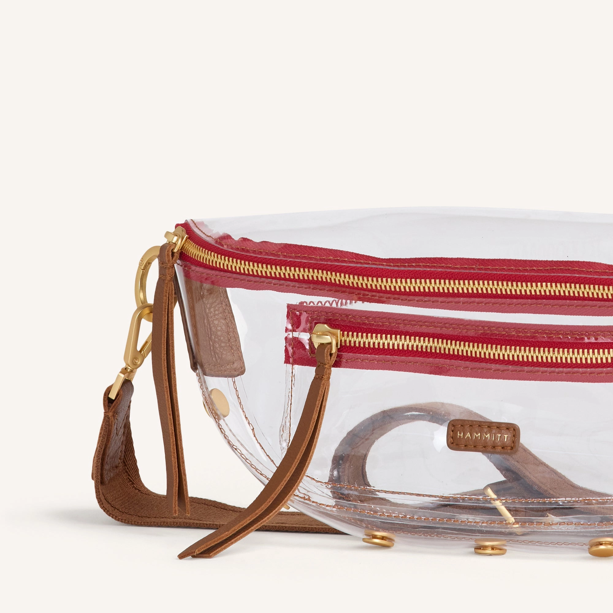 Charles Crossbody | Clear Mahogany Pebble/Brushed Gold Red Zip | Med