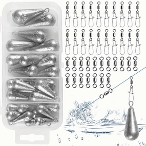 FAS Pro 66pcs Fishing Accessories - Mixed Size Lead Sinkers & Rolling Snap Swivels