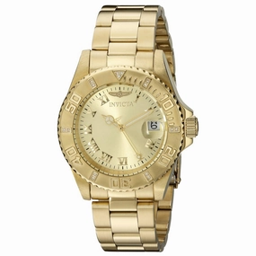 Invicta 12820 Women's Yellow Steel Bracelet Swiss Quartz Pro Diver Diamond Gold Tone Dial Date Watch