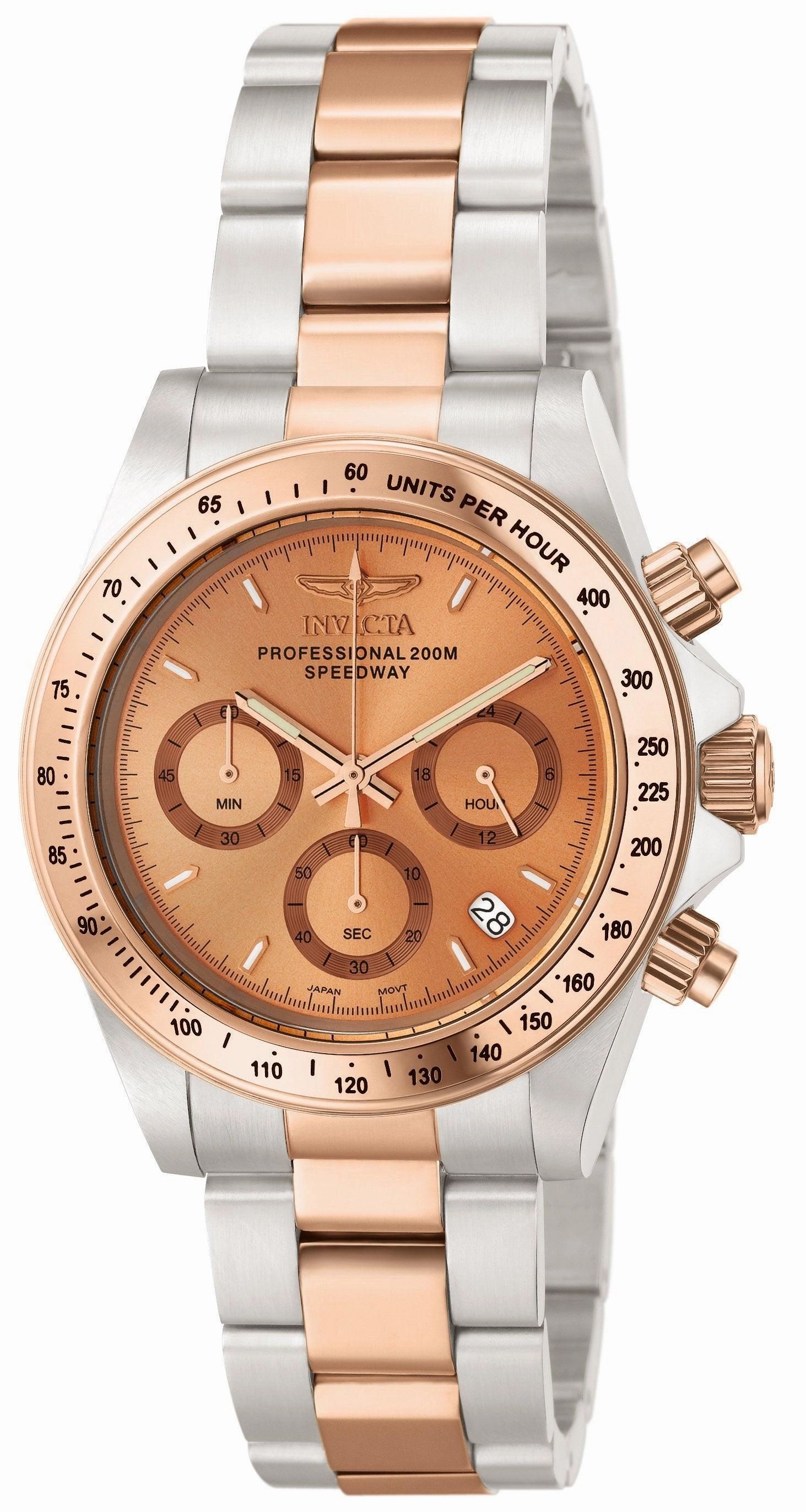 Invicta Men's Chronograph Watch - Speedway Rose Gold Dial Two Tone Rose Gold Steel