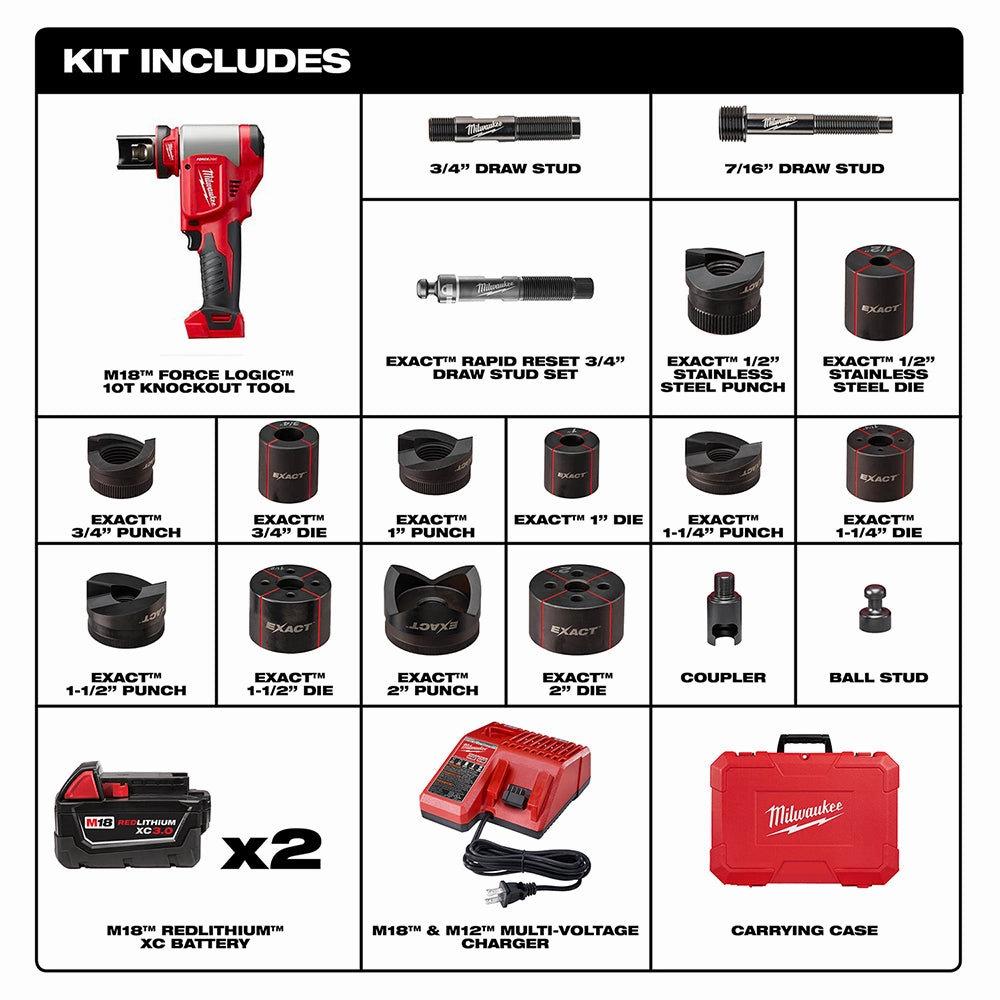 Milwaukee 2677-21 M18 18V FORCE LOGIC 6T Knockout Tool Kit w/ 1/2" - 4" Capacity