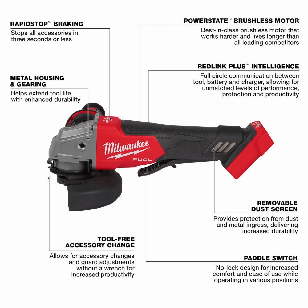 Milwaukee 2880-20ID M18 FUEL 18V 4-1/2"/5" Paddle Switch Grinder w/Impact Driver