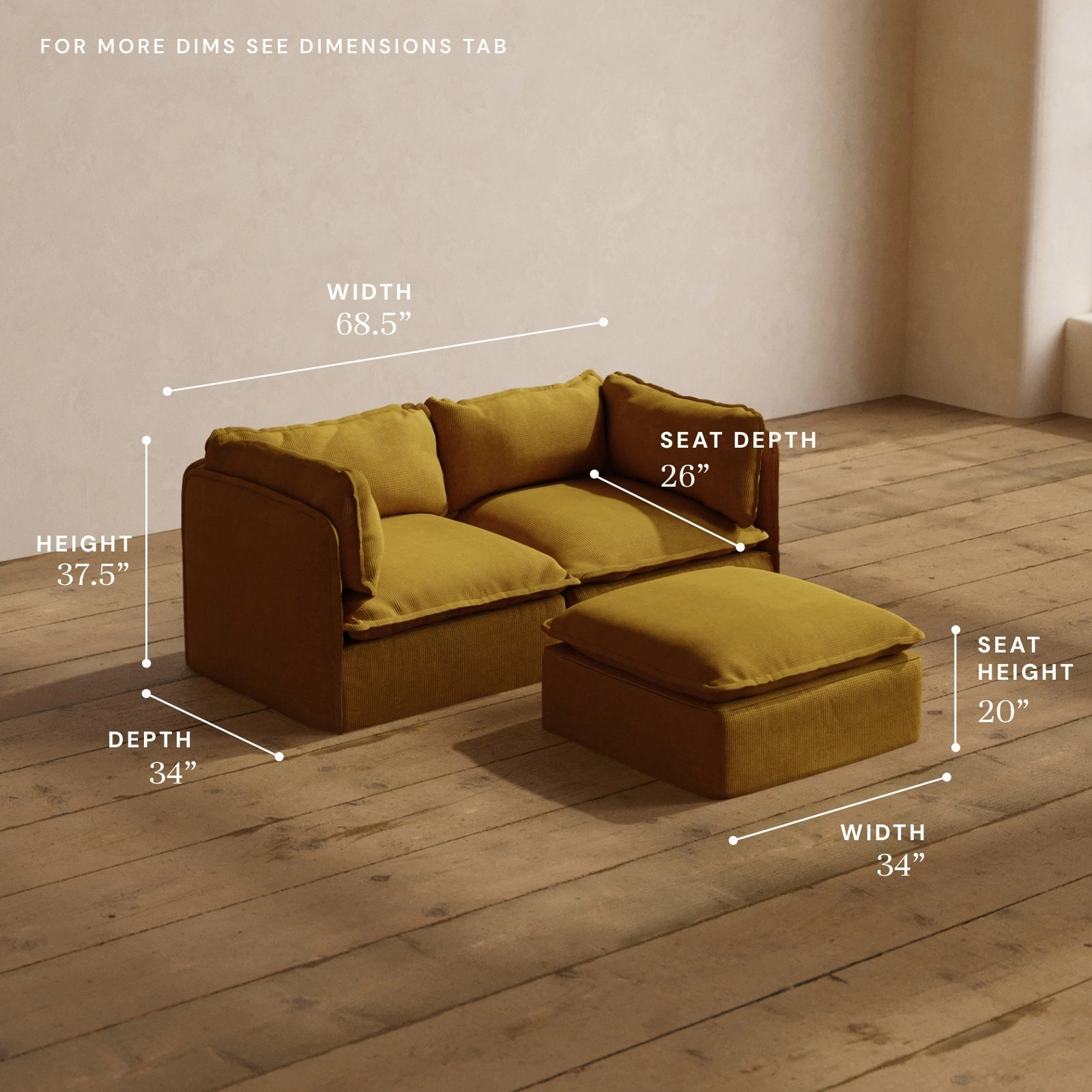 Modular Washable 2-Seater   Ottoman in Kiiro | Memorix  Seat | Contour Pillow