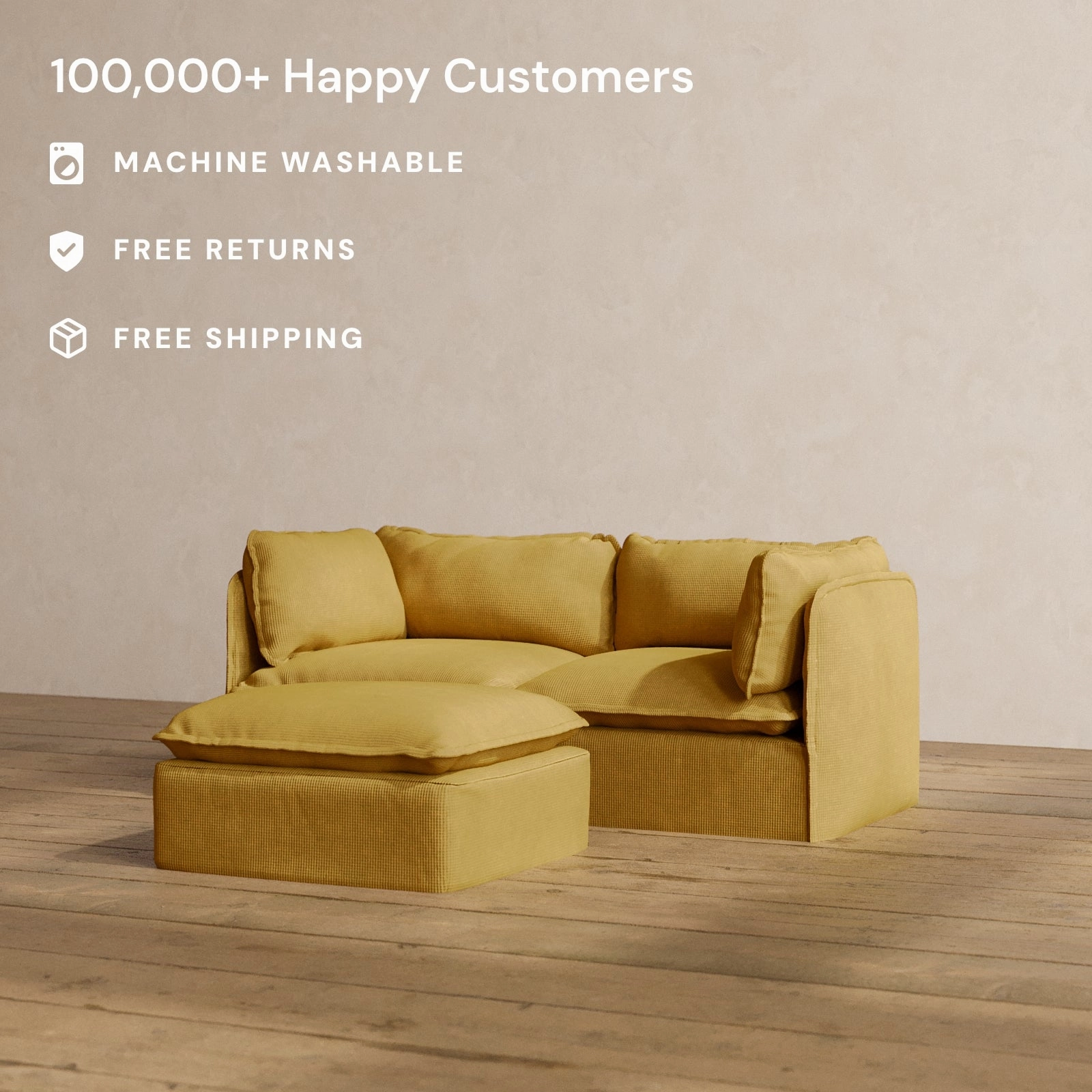 Modular Washable 2-Seater   Ottoman in Kiiro | Memorix  Seat | Contour Pillow
