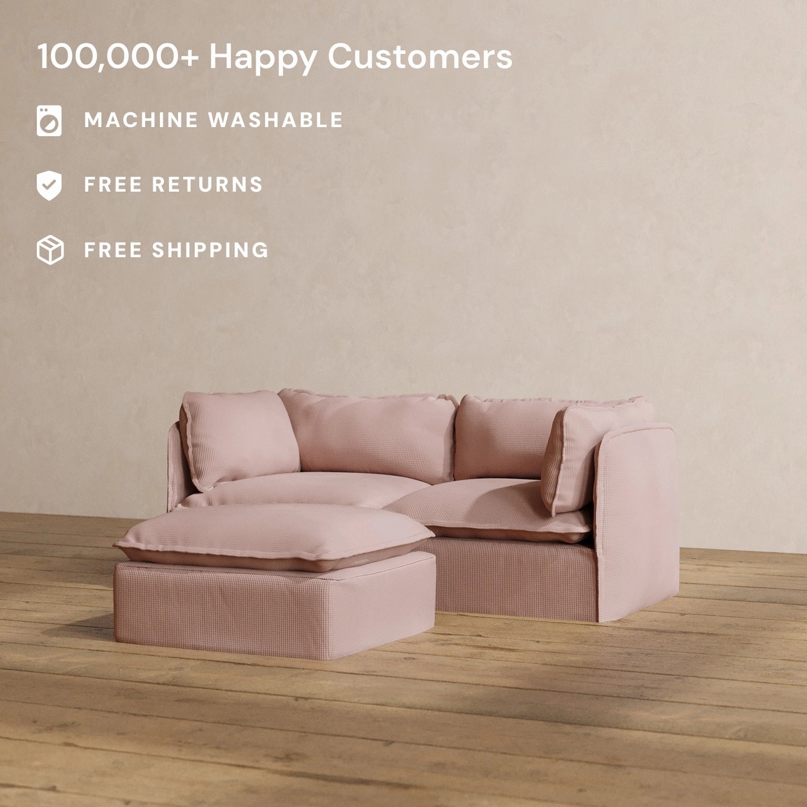 Modular Washable 2-Seater   Ottoman in Sakura | Deluxe  Seat | Cloud Pillow