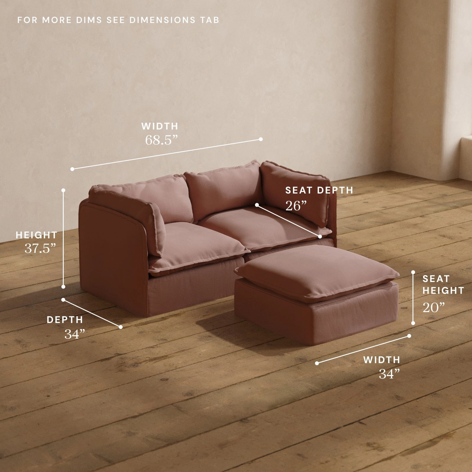 Modular Washable 2-Seater   Ottoman in Sakura | Deluxe  Seat | Cloud Pillow