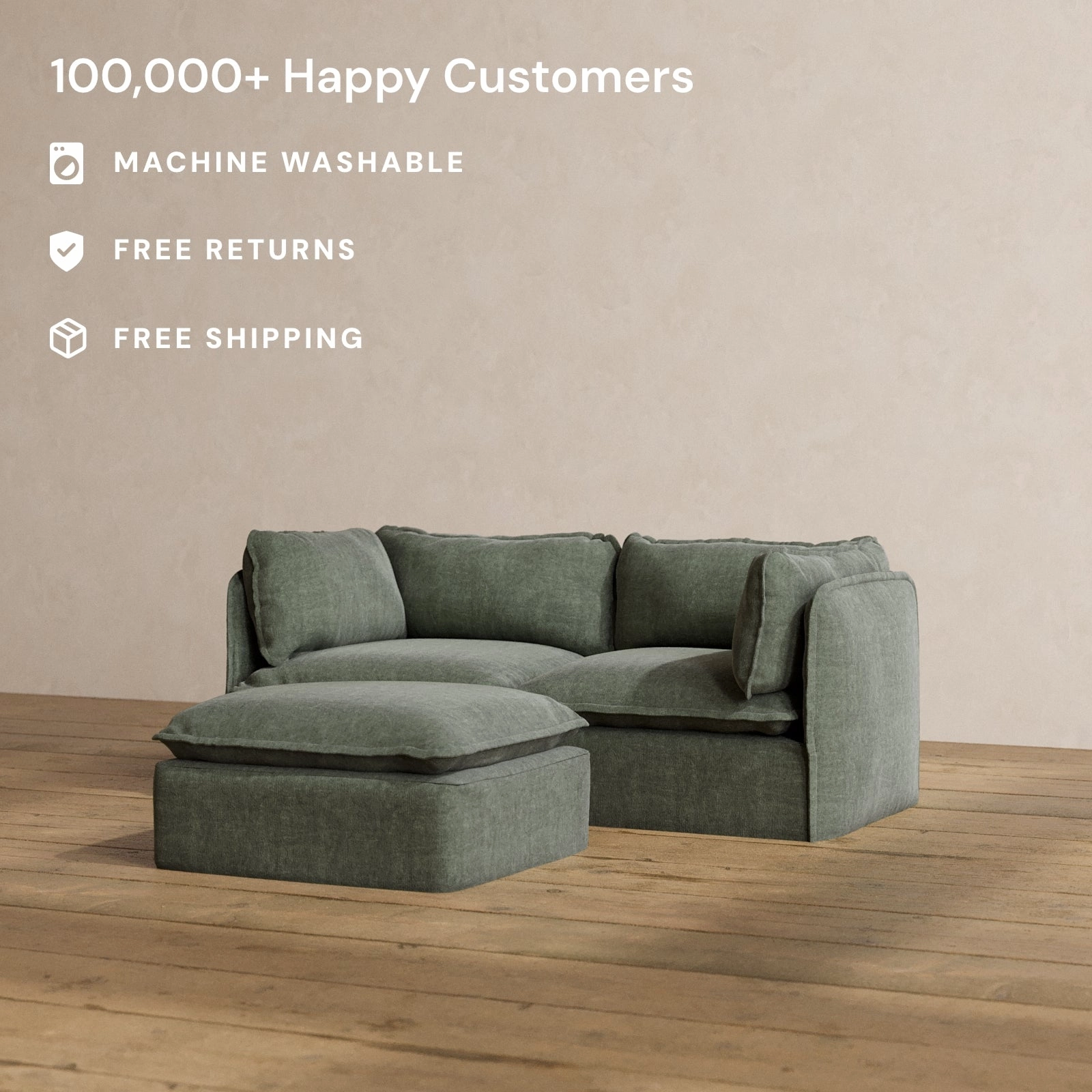 Modular Washable 2-Seater   Ottoman in Willow | Memorix  Seat | Contour Pillow