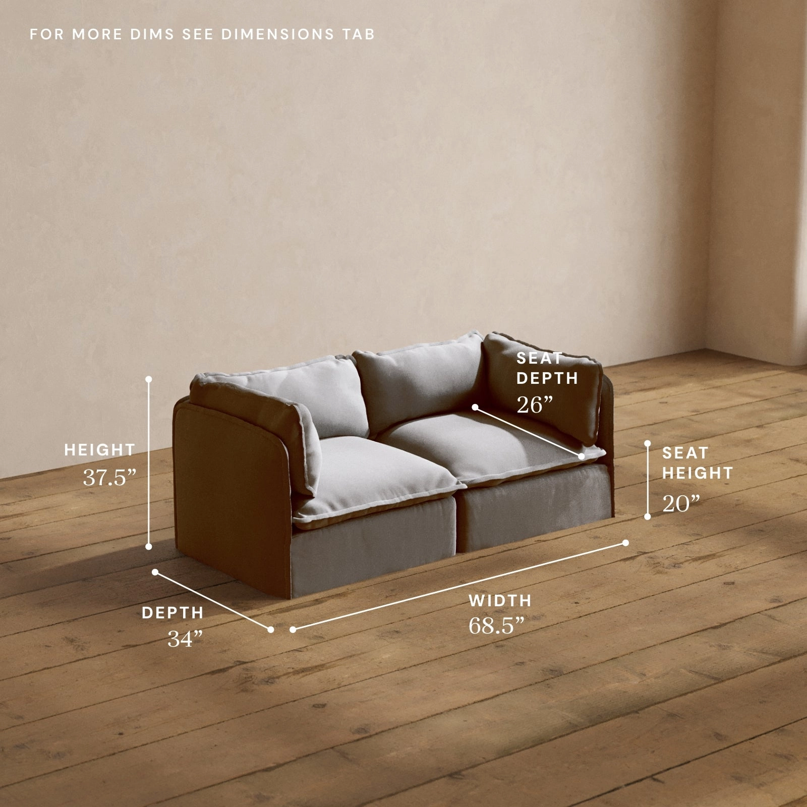 Modular Washable 2-Seater in Pumice | Deluxe  Seat | Cloud Pillow