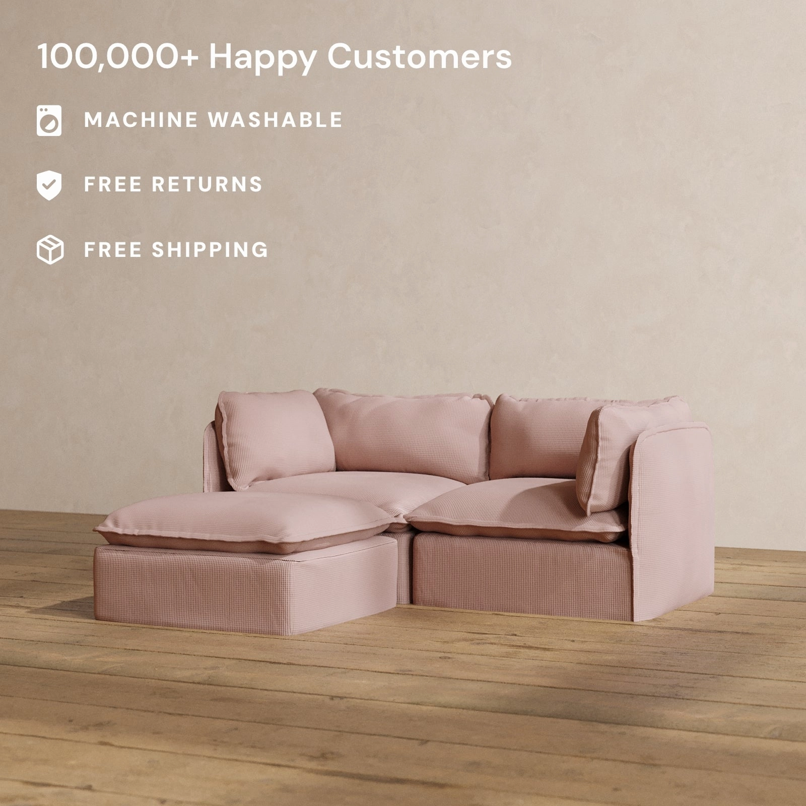 Modular Washable 2-Seater Sectional in Sakura | Deluxe  Seat | Cloud Pillow