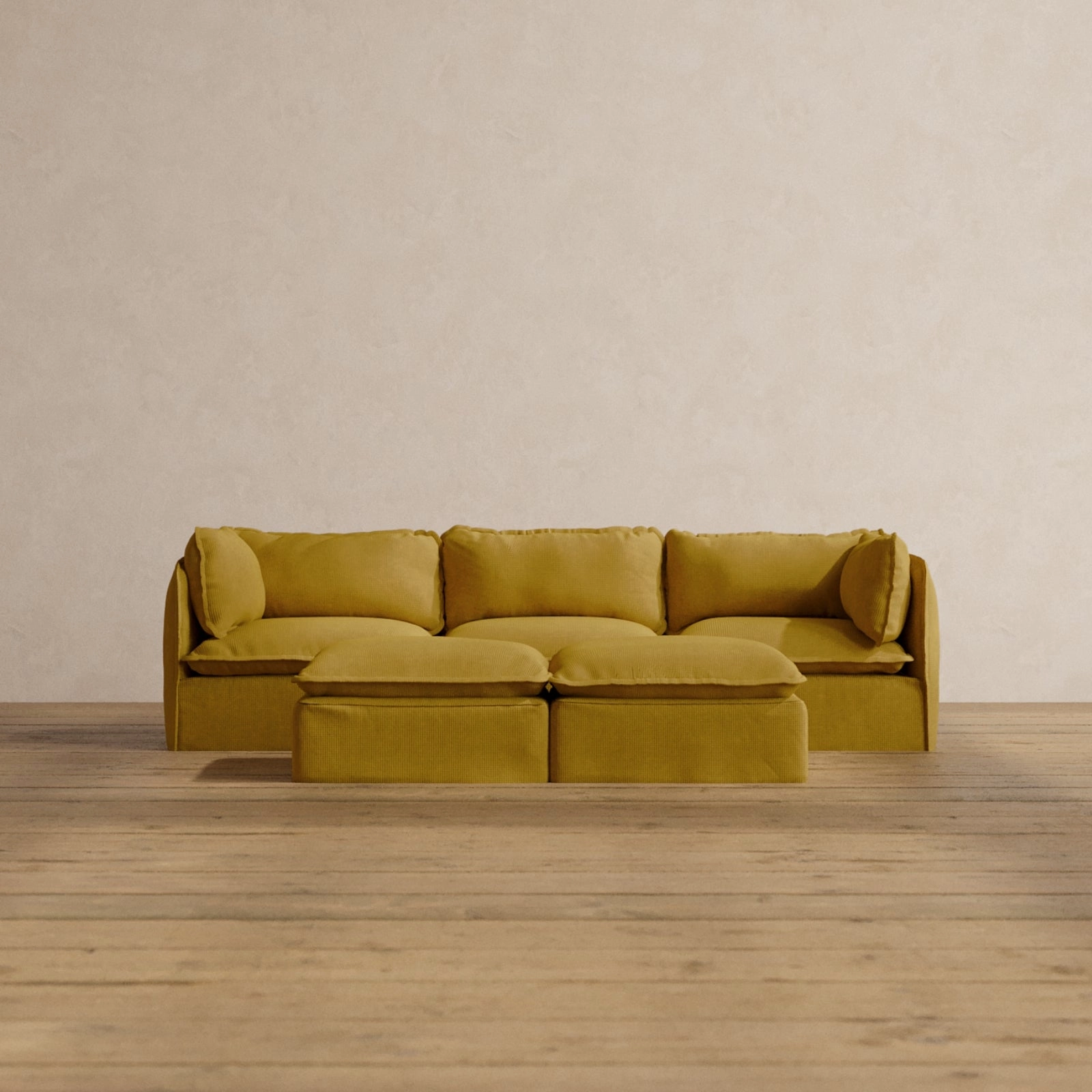 Modular Washable 3-Seater   Bench Ottoman in Kiiro | Memorix  Seat | Contour Pillow