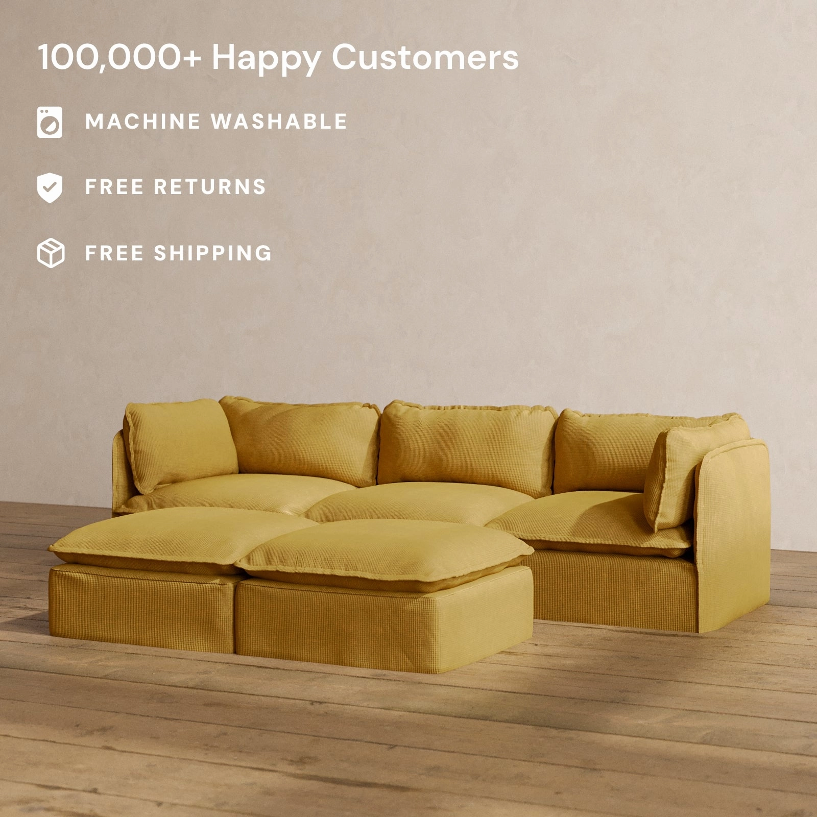 Modular Washable 3-Seater   Bench Ottoman in Kiiro | Memorix  Seat | Contour Pillow