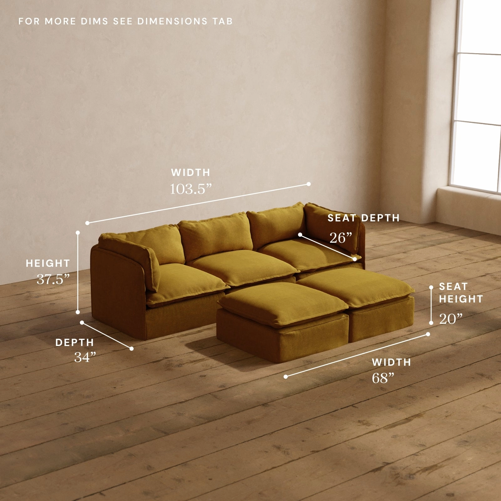 Modular Washable 3-Seater   Bench Ottoman in Kiiro | Memorix  Seat | Contour Pillow