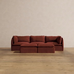 Modular Washable 3-Seater   Bench Ottoman in Rust | Deluxe  Seat | Cloud Pillow