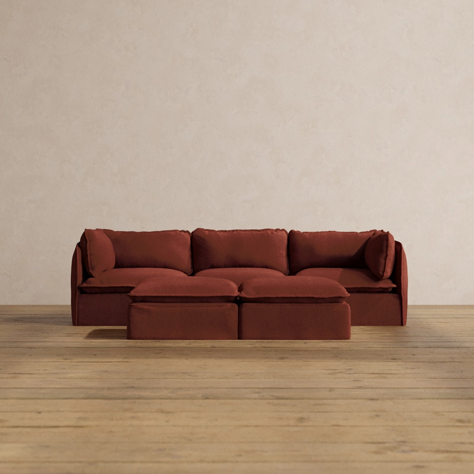 Modular Washable 3-Seater   Bench Ottoman in Rust | Deluxe  Seat | Cloud Pillow