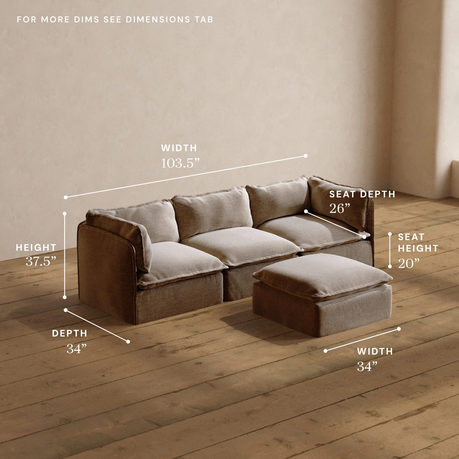 Modular Washable 3-Seater   Ottoman in Mist | Memorix  Seat | Contour Pillow