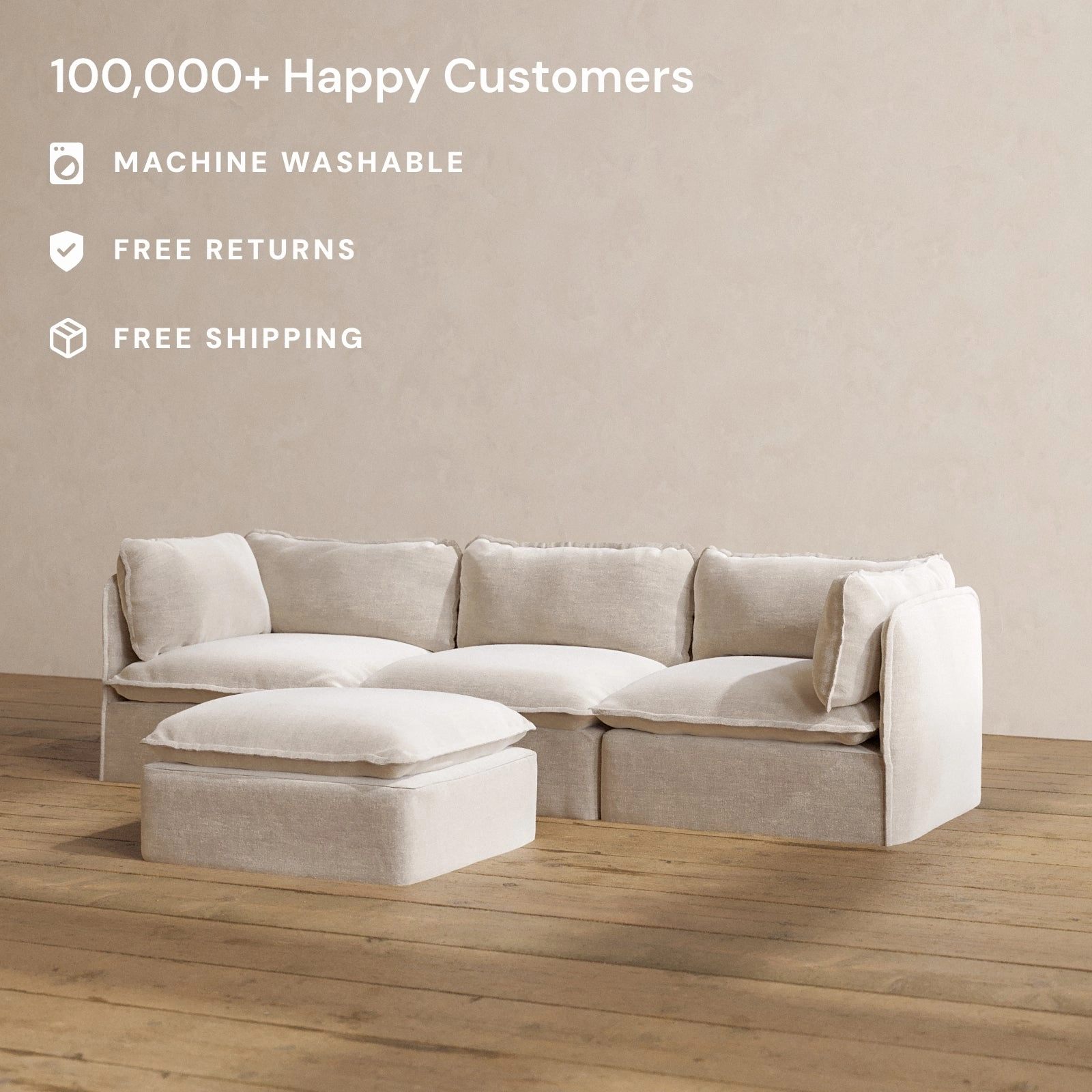 Modular Washable 3-Seater   Ottoman in Mist | Memorix  Seat | Contour Pillow