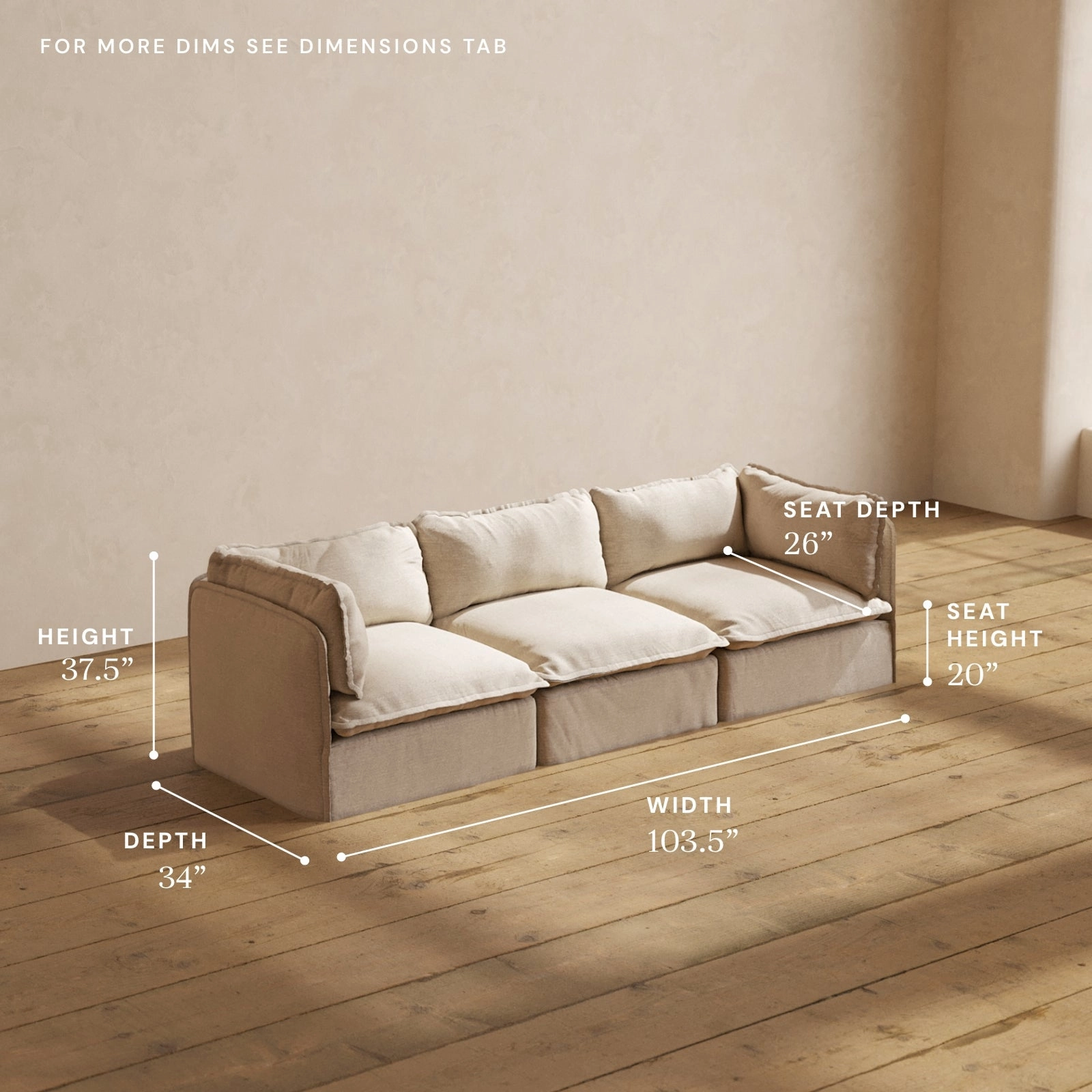 Modular Washable 3-Seater in Oat | Memorix  Seat | Contour Pillow