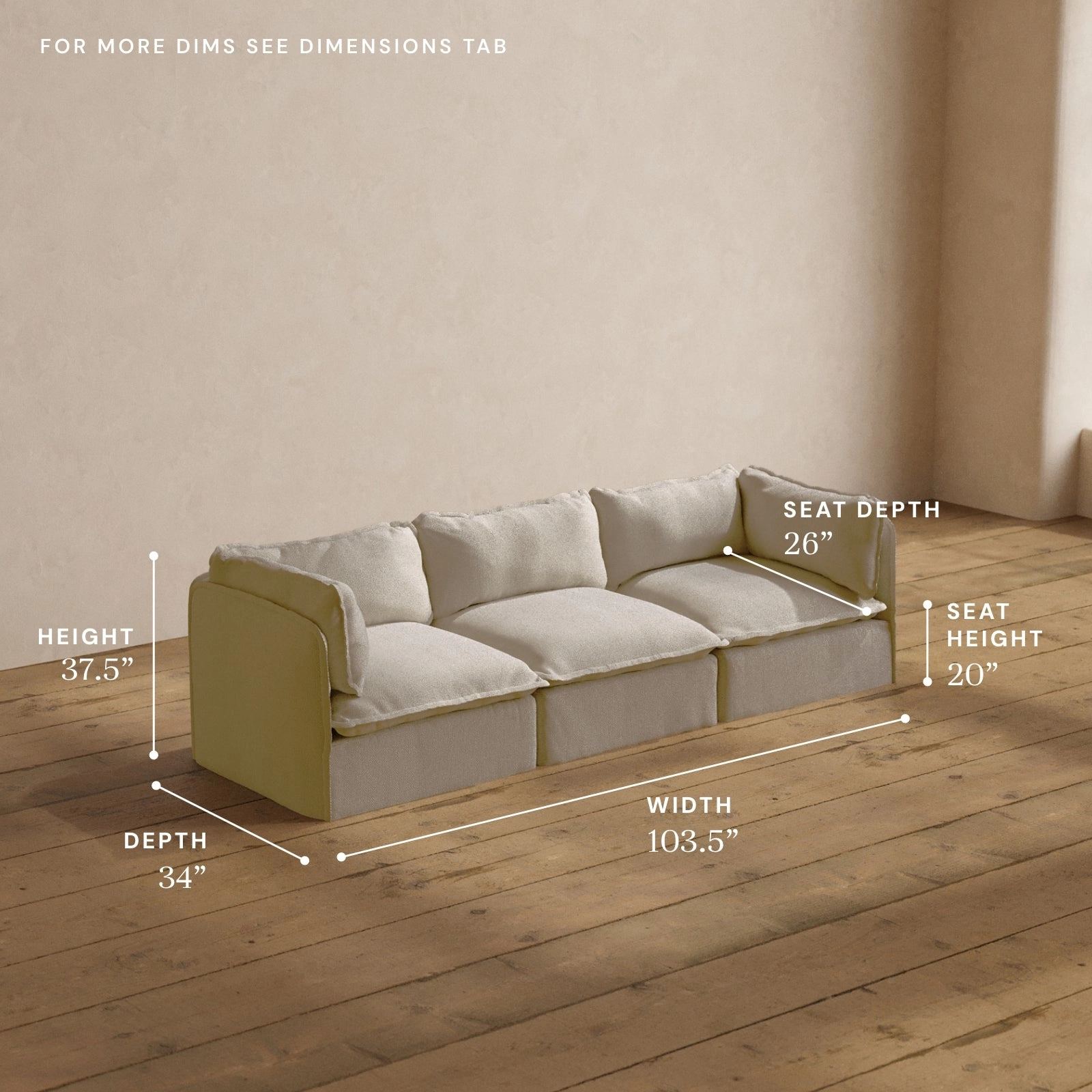 Modular Washable 3-Seater in Powder | Deluxe  Seat | Cloud Pillow