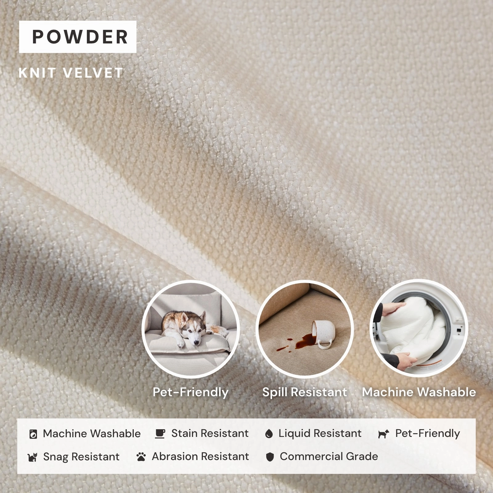 Modular Washable 3-Seater in Powder | Deluxe  Seat | Cloud Pillow