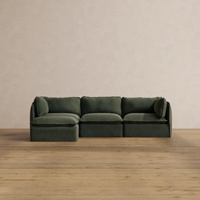 Modular Washable 3-Seater Sectional in Olivine | Deluxe  Seat | Cloud Pillow