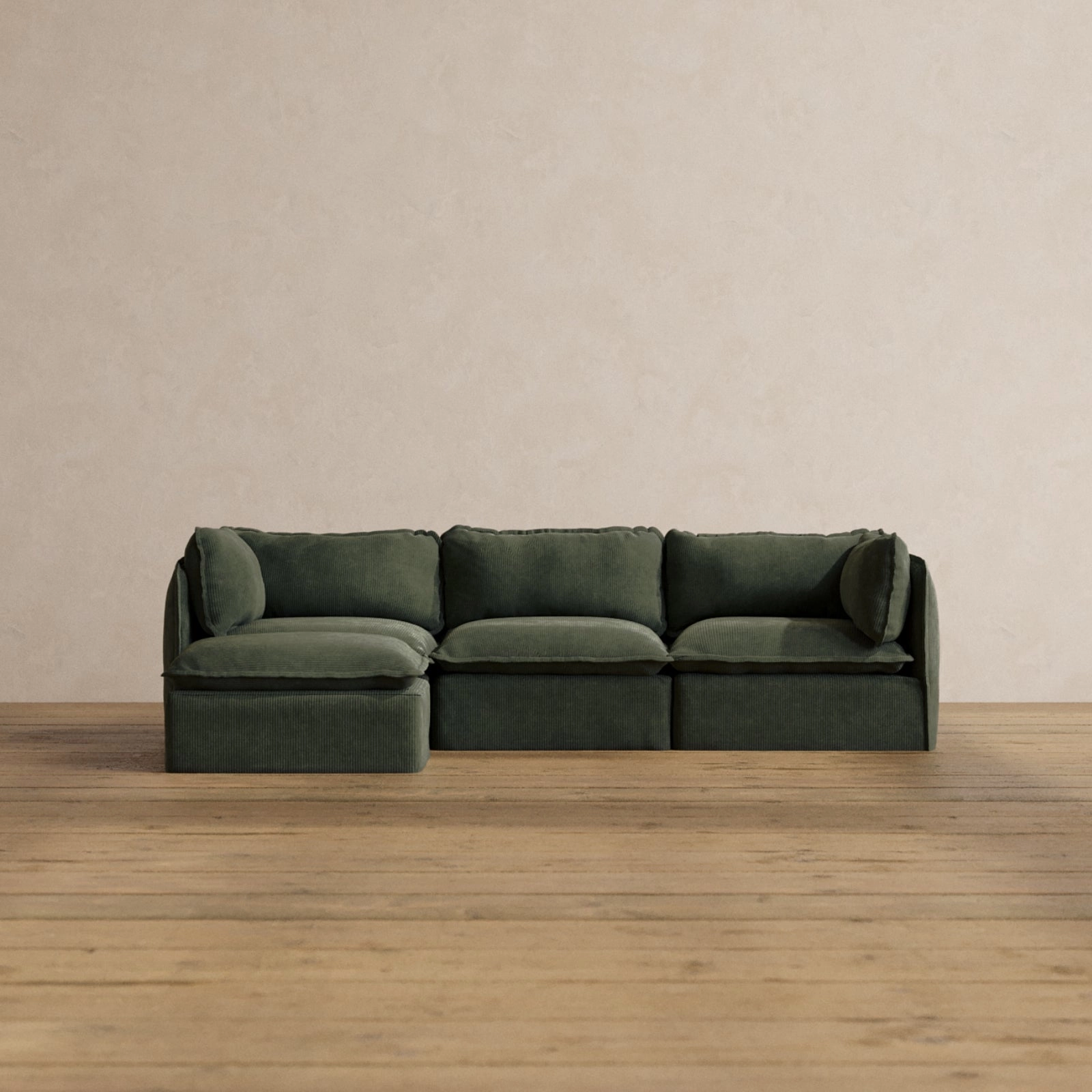 Modular Washable 3-Seater Sectional in Olivine | Deluxe  Seat | Cloud Pillow