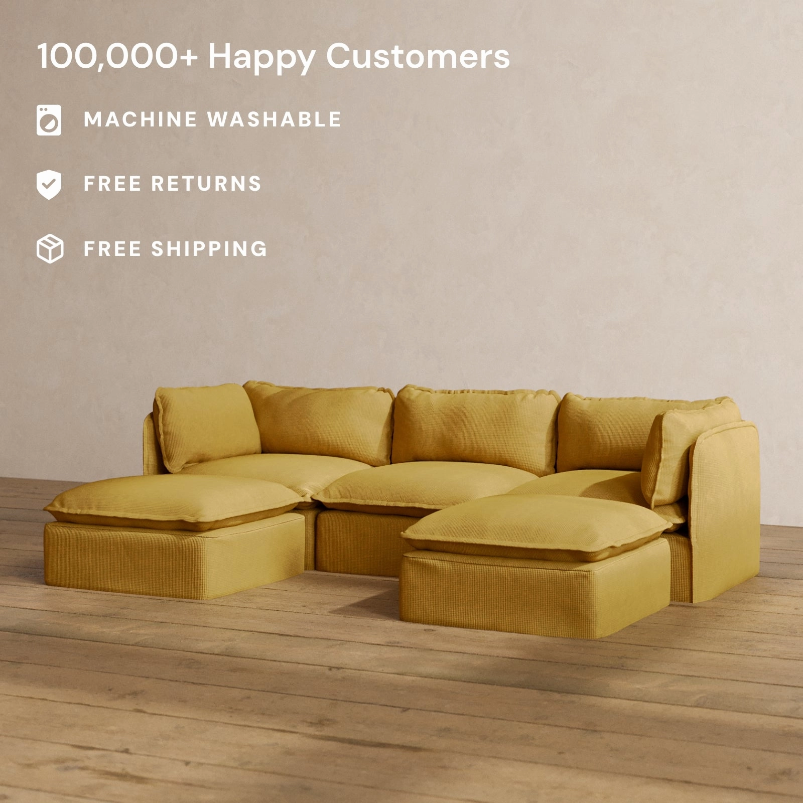 Modular Washable 3-Seater U-Sectional in Kiiro | Memorix  Seat | Contour Pillow