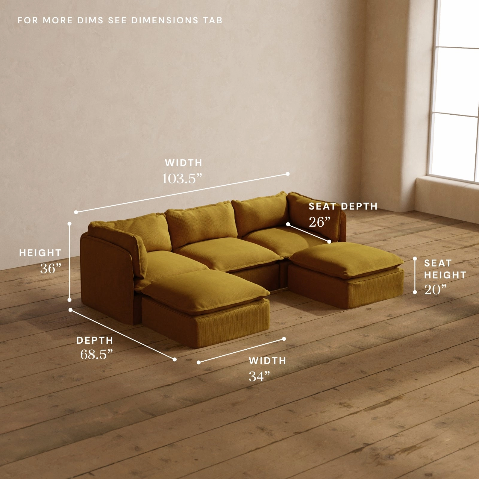 Modular Washable 3-Seater U-Sectional in Kiiro | Memorix  Seat | Contour Pillow