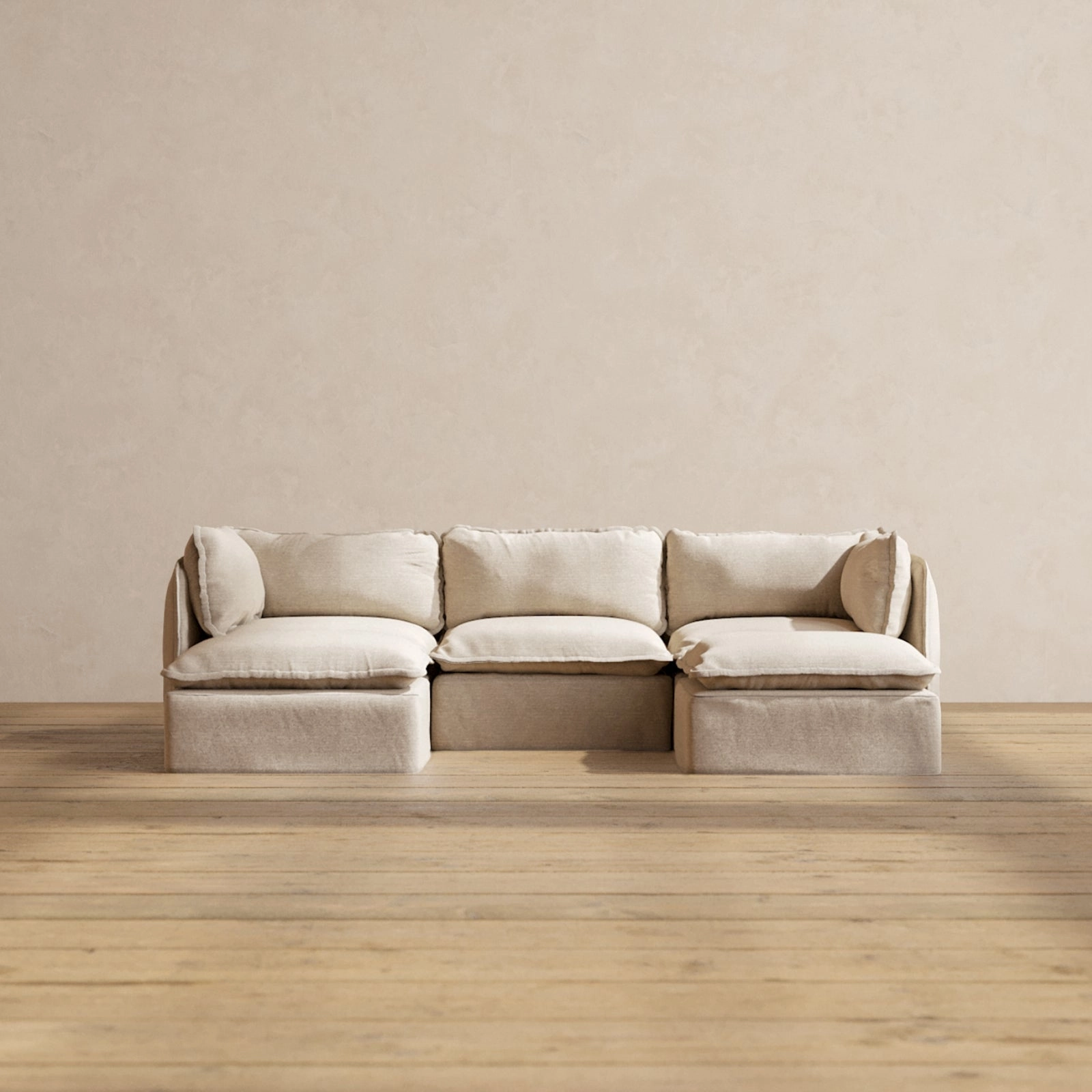 Modular Washable 3-Seater U-Sectional in Oat | Deluxe  Seat | Cloud Pillow