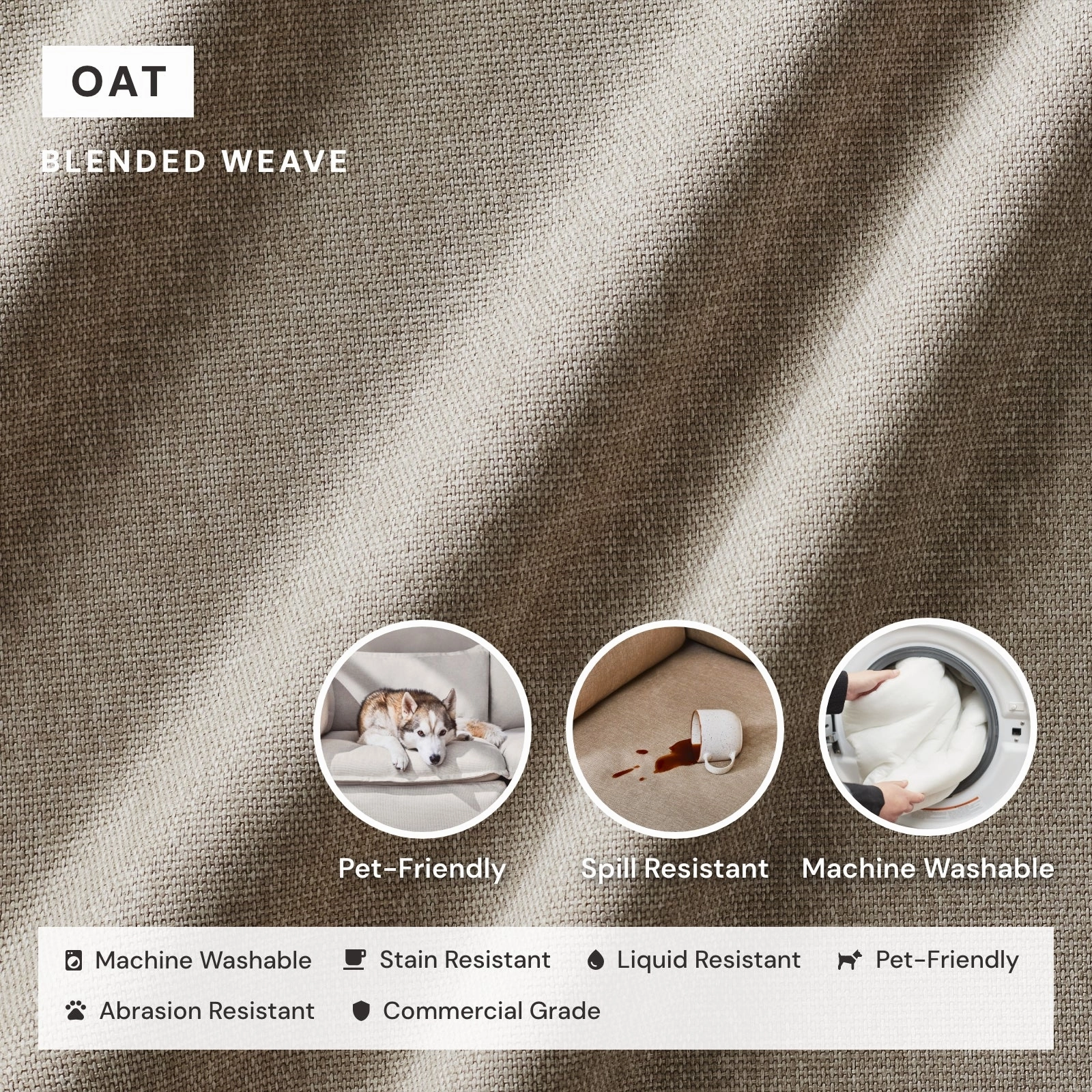 Modular Washable 3-Seater U-Sectional in Oat | Deluxe  Seat | Cloud Pillow