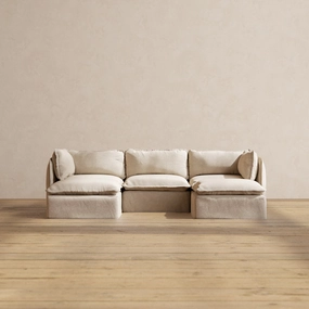 Modular Washable 3-Seater U-Sectional in Oat | Deluxe  Seat | Cloud Pillow