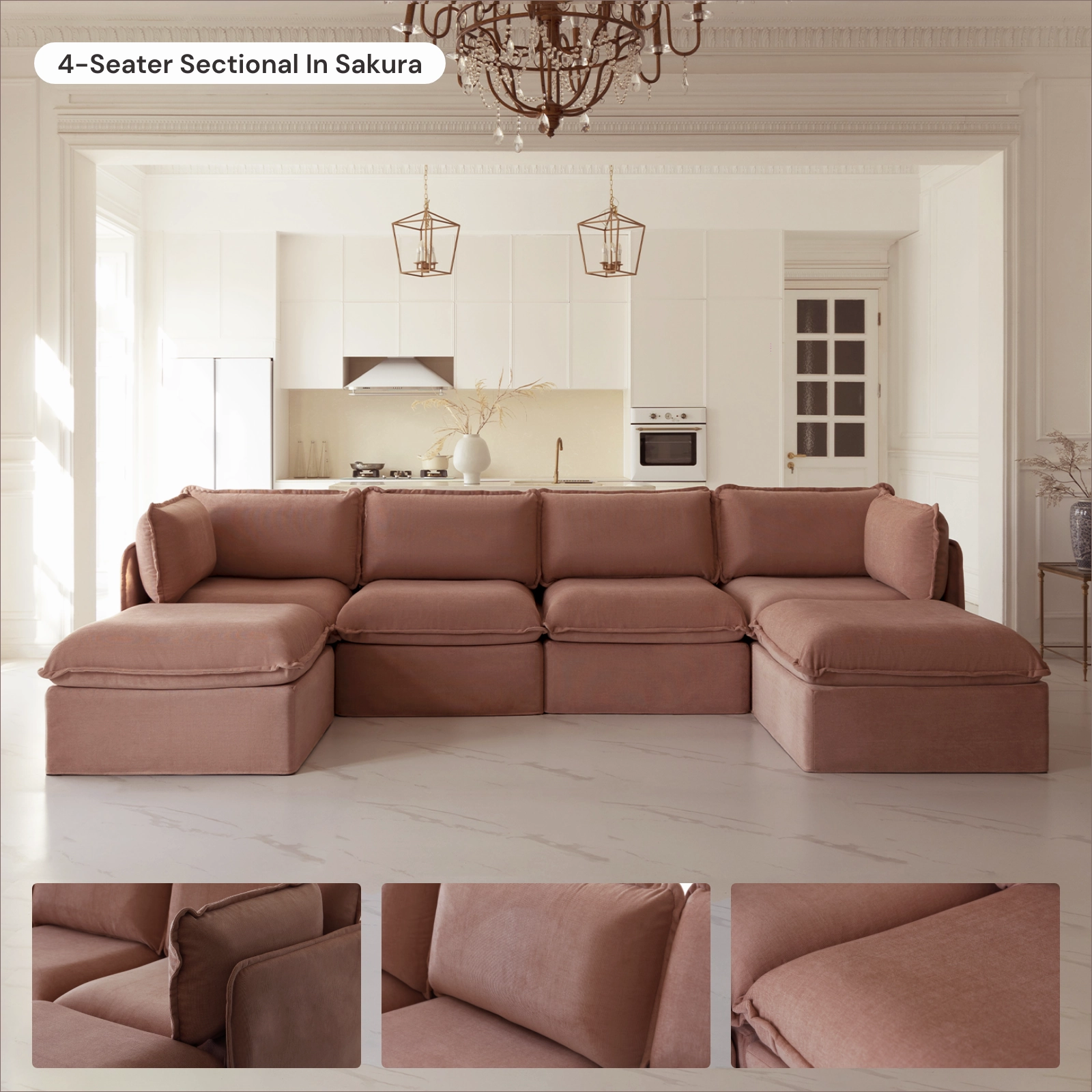 Modular Washable 3-Seater U-Sectional in Sakura | Memorix  Seat | Contour Pillow