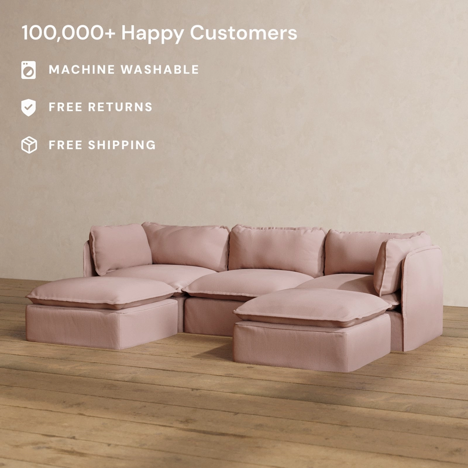 Modular Washable 3-Seater U-Sectional in Sakura | Memorix  Seat | Contour Pillow