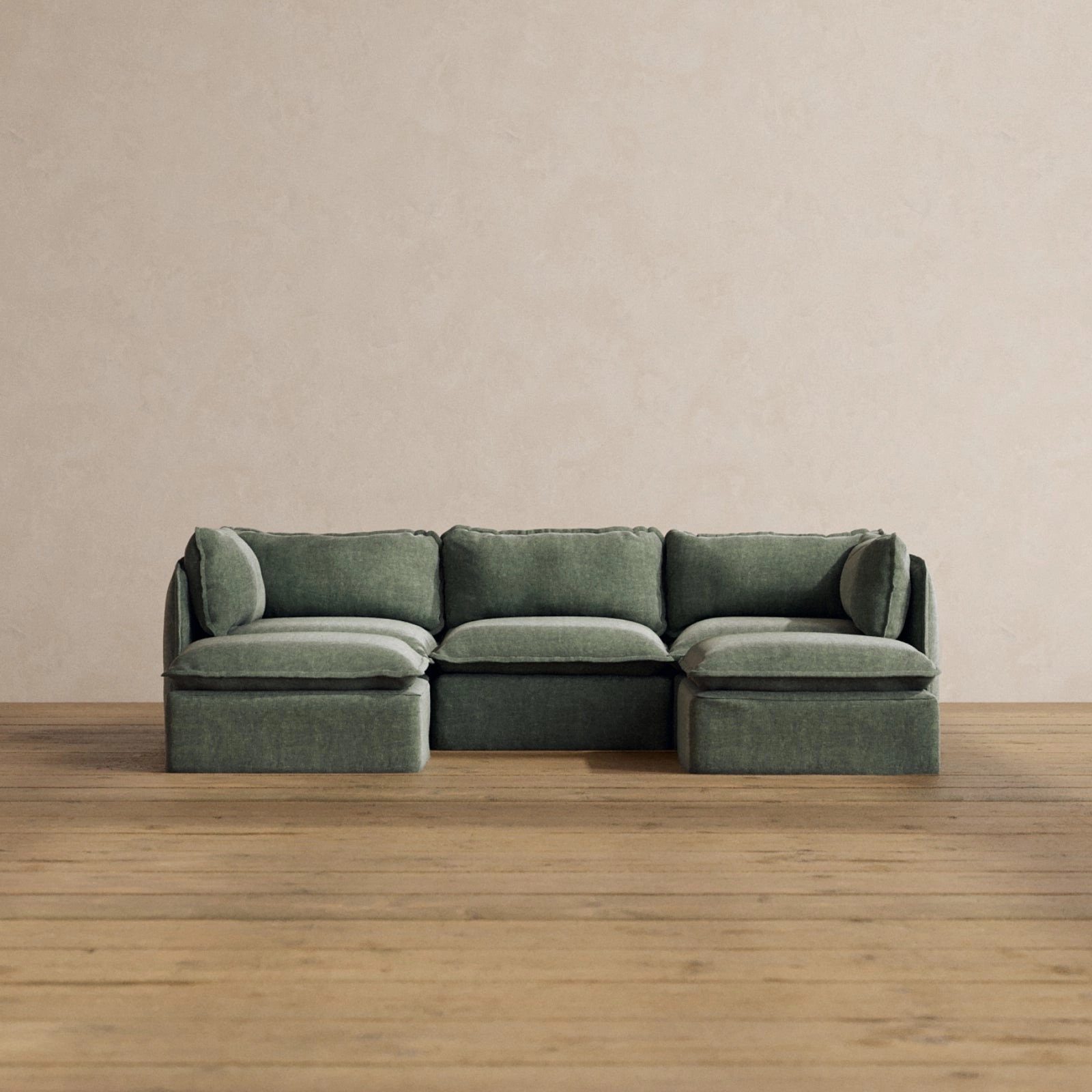 Modular Washable 3-Seater U-Sectional in Willow | Deluxe  Seat | Cloud Pillow