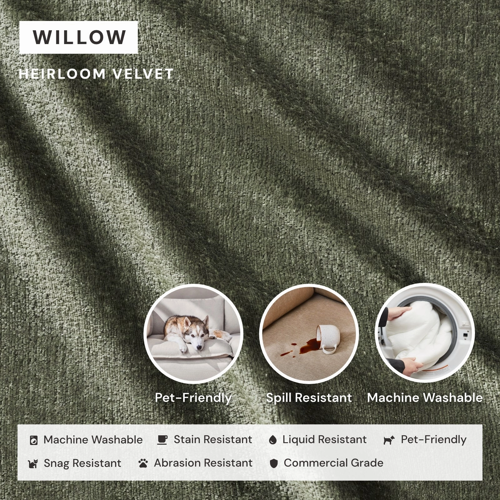 Modular Washable 3-Seater U-Sectional in Willow | Deluxe  Seat | Cloud Pillow