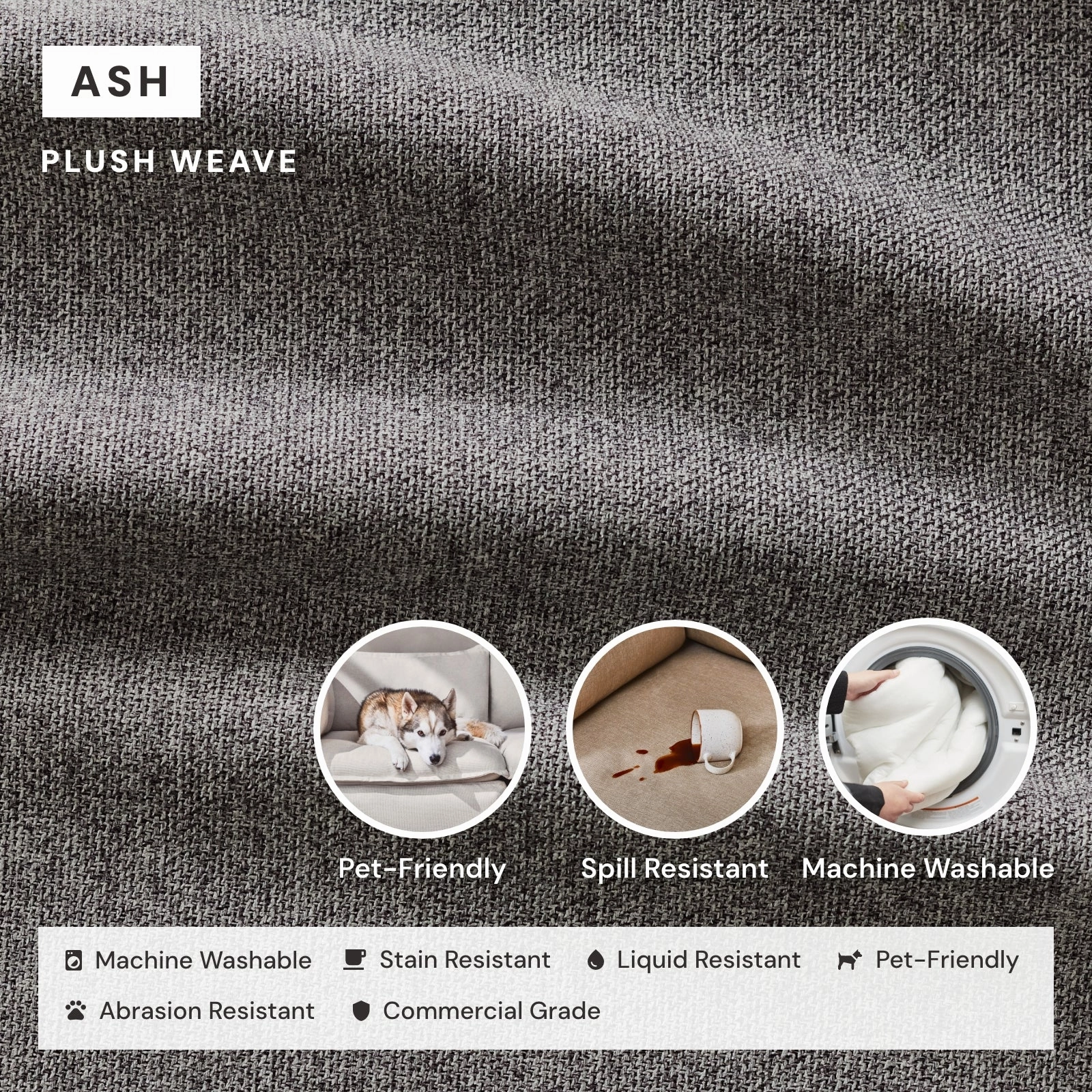 Modular Washable 4-Seater   Bench Ottoman in Ash | Deluxe  Seat | Cloud Pillow