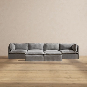 Modular Washable 4-Seater   Bench Ottoman in Ash | Deluxe  Seat | Cloud Pillow