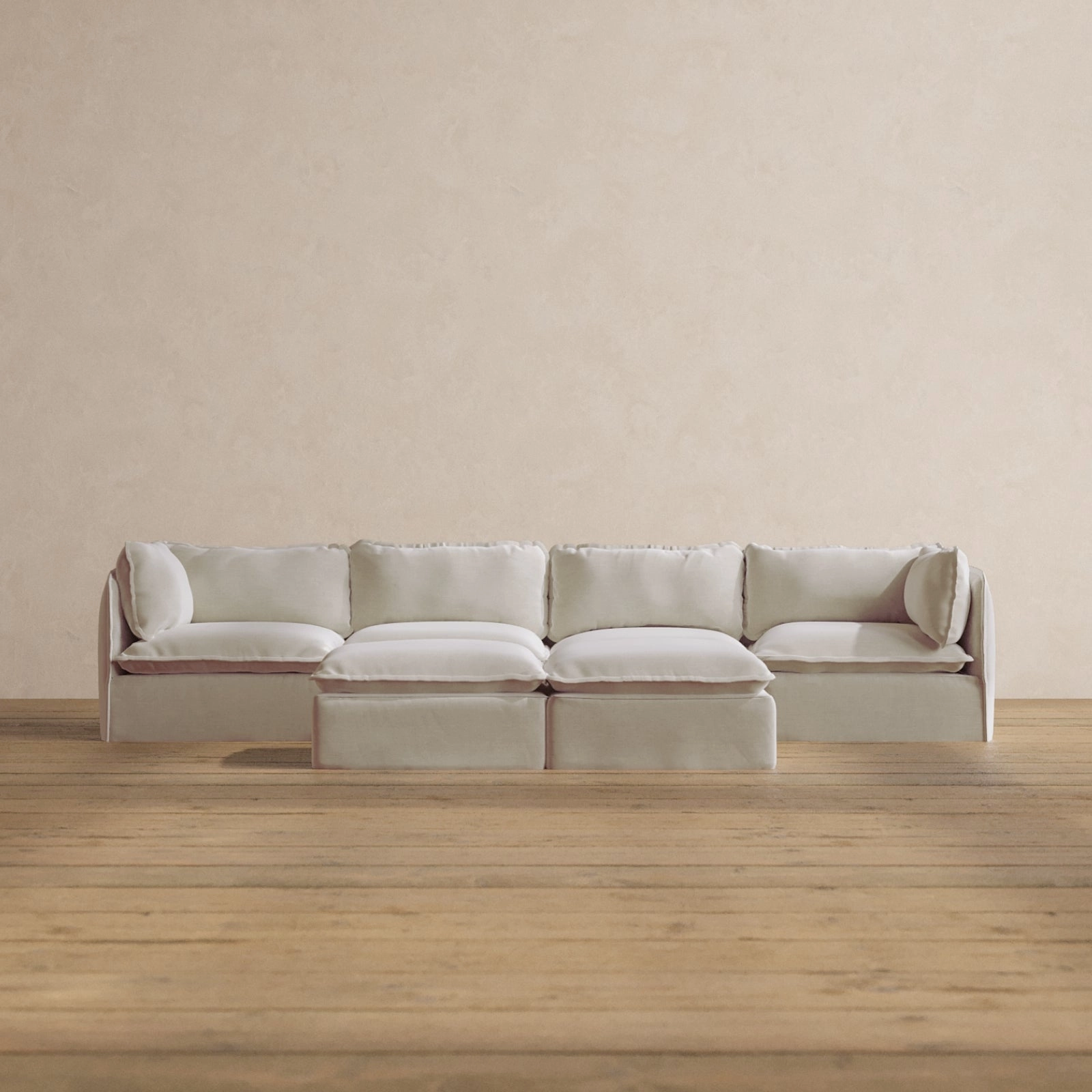 Modular Washable 4-Seater   Bench Ottoman in Coco | Deluxe  Seat | Cloud Pillow