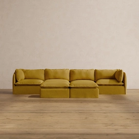 Modular Washable 4-Seater   Bench Ottoman in Kiiro | Deluxe  Seat | Cloud Pillow