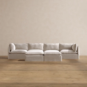 Modular Washable 4-Seater   Bench Ottoman in Mist | Deluxe  Seat | Cloud Pillow
