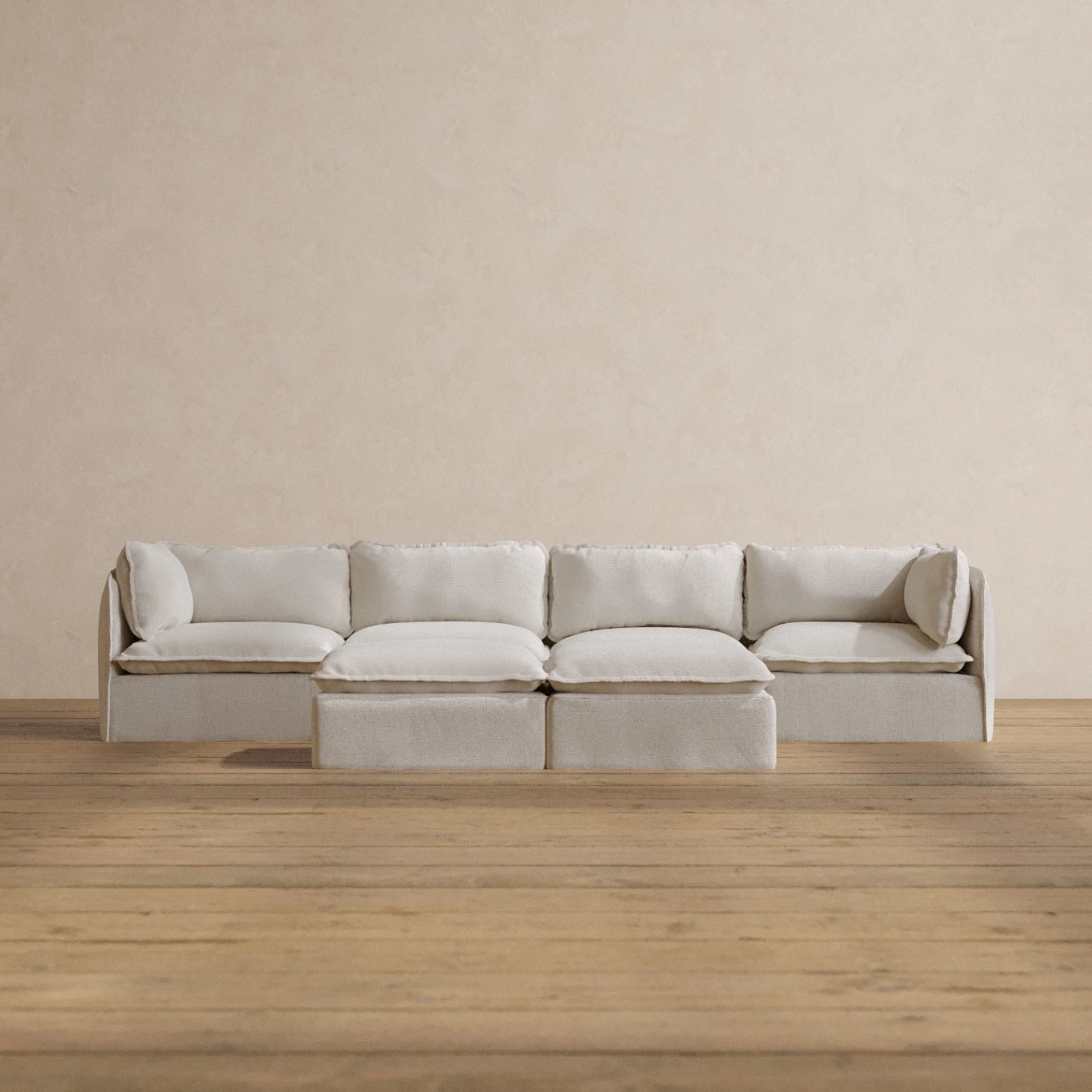 Modular Washable 4-Seater   Bench Ottoman in Powder | Deluxe  Seat | Cloud Pillow